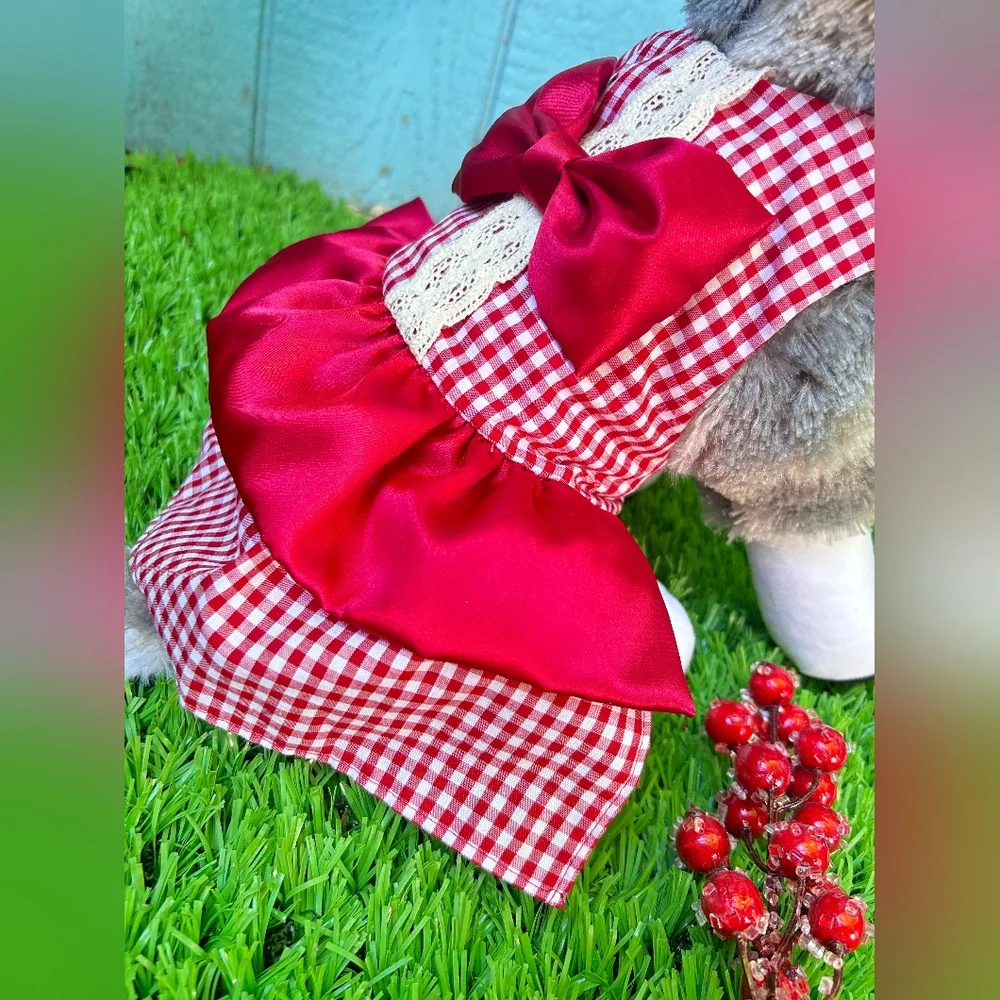 Red plaid dress for pet
